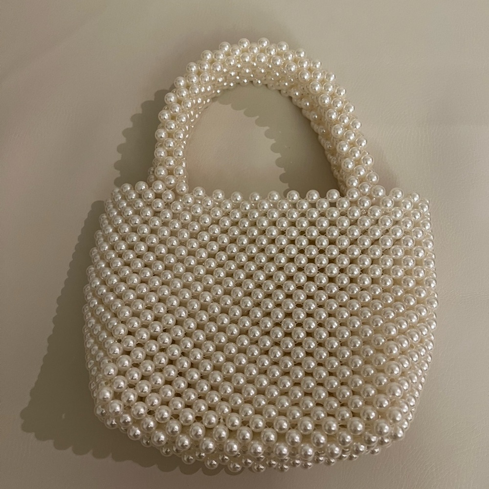 & Other Stories Pearl Beaded Mini Tote in Ivory